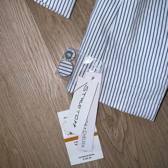 NWT Amanda and Chelsea Blue and White Stripped Suit Set Small/6 - Picture 2 of 11
